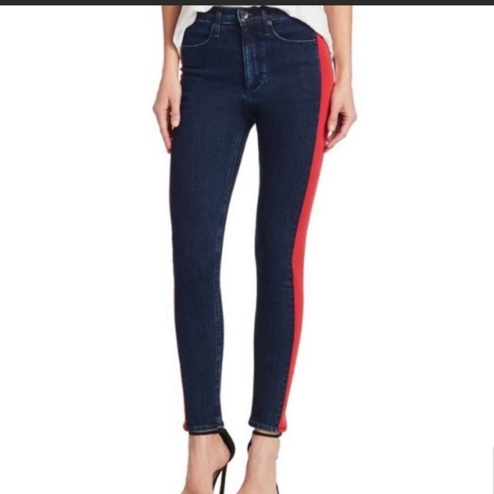 Rag & bone jeans red side stripe high rise skinny dark blue denim size 26